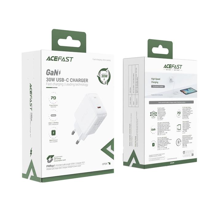 Bild 5, Acefast Acefast 30W GaN PD QC USB-C Väggladdare Vit - Teknikhallen.se