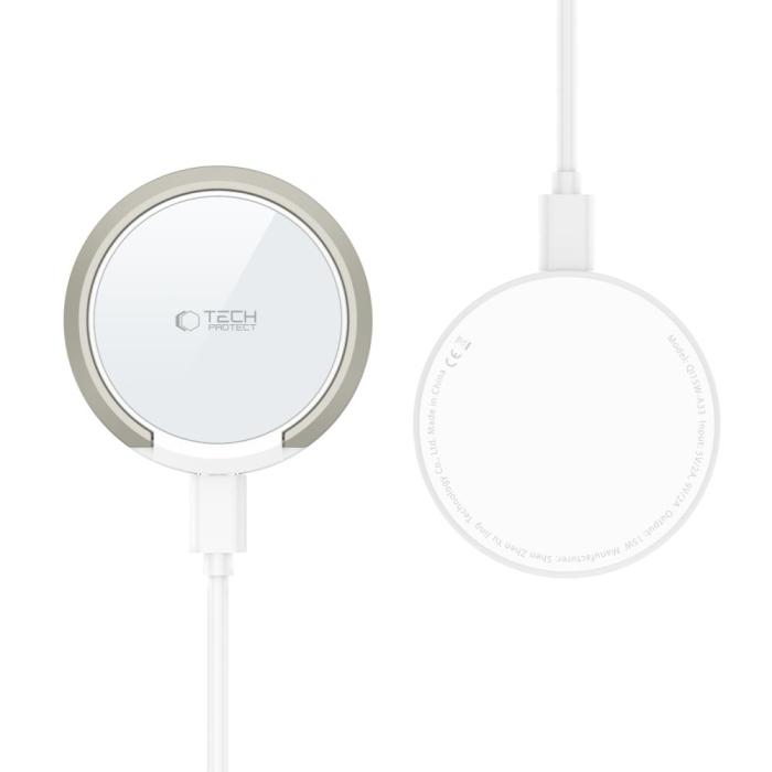Bild 4, Tech-Protect Tech-Protect 15W Qi Magnetisk MagSafe Laddare Trådlös Vit - Teknikhallen.se