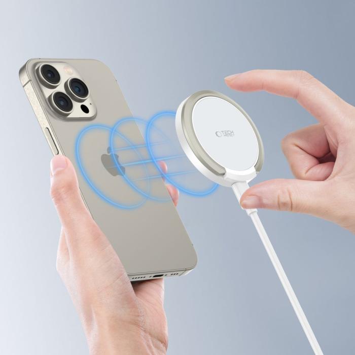 Bild 5, Tech-Protect Tech-Protect 15W Qi Magnetisk MagSafe Laddare Trådlös Vit - Teknikhallen.se