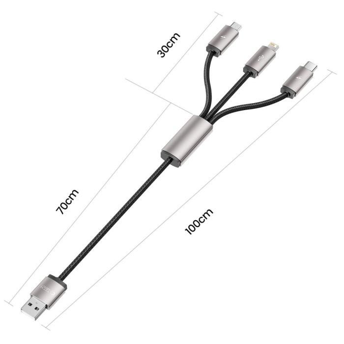 Bild 3, Tech-Protect Tech-Protect 1 m 3.5A 3in1 USB-C/Lightning/Micro Kabel UltraBoost - Teknikhallen.se