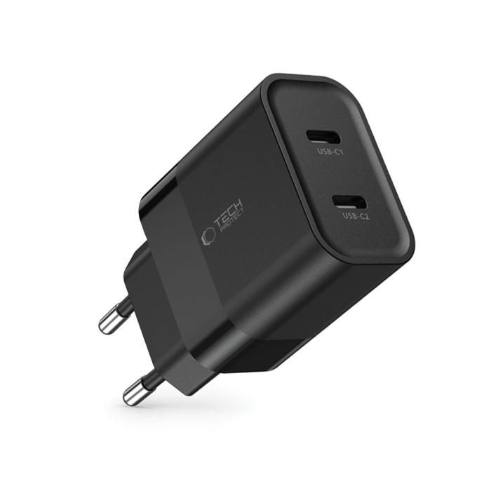 Bild 6, Tech-Protect Tech-Protect 20W PD 2x USB-C Väggladdare Svart - Teknikhallen.se
