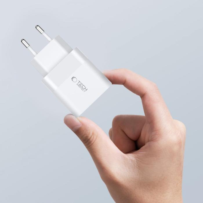 Bild 5, Tech-Protect Tech-Protect 20W PD 2x USB-C Väggladdare Vit - Teknikhallen.se