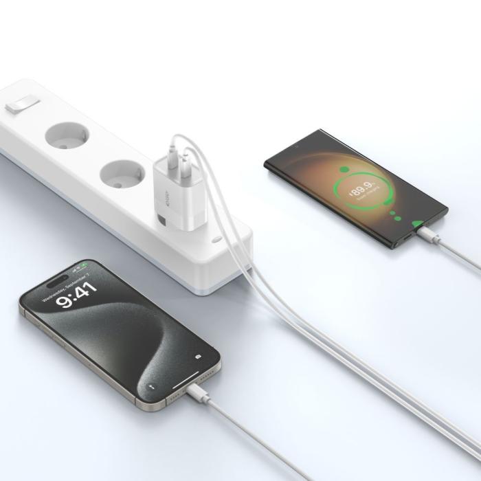 Bild 6, Tech-Protect Tech-Protect 20W PD 2x USB-C Väggladdare Vit - Teknikhallen.se