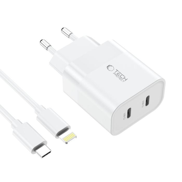 Bild 3, Tech-Protect Tech-Protect 20W Väggladdare PD Inkl. USB-C Kabel Vit - Teknikhallen.se