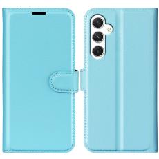  Samsung Galaxy S24 Fodral Litchi L&auml;der Ljus Bl&aring; - Teknikhallen.se