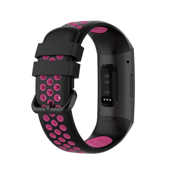 Bild 2,  Fitbit Charge 4/3 Silikon Träningsarmband Svart/Rosa - Teknikhallen.se