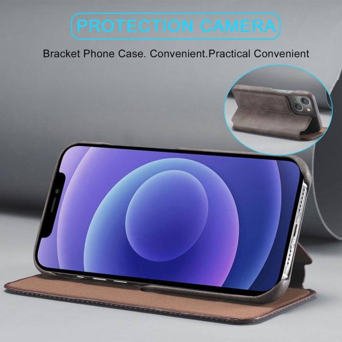 Bild 2, LC.IMEEKE iPhone 13 Mini - LC.IMEEKE Retro Flip Fodral - Brun - Teknikhallen.se
