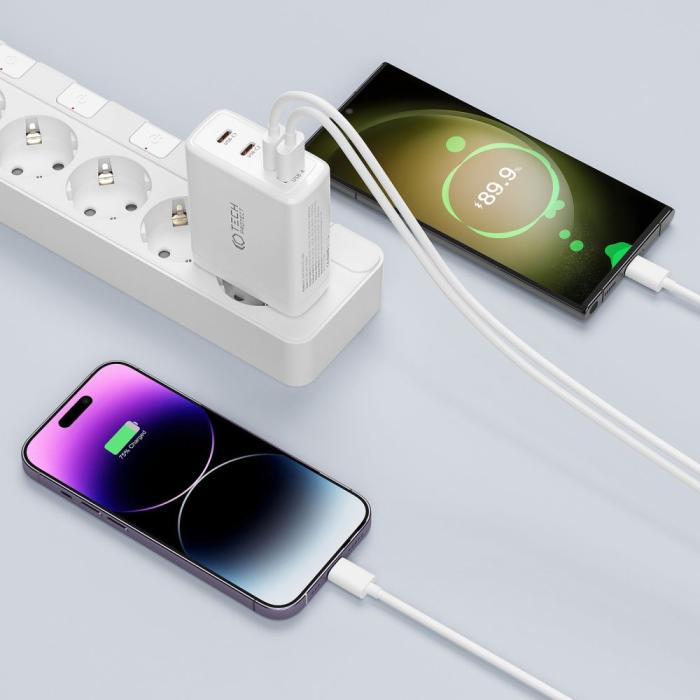 Bild 4, Tech-Protect Tech-Protect 100W GaN PD/QC Väggladdare 3x USB-C 1x USB-A Vit - Teknikhallen.se