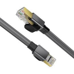  1m Cat8 40Gbps RJ45 S/FTP Platt Nylon Nätverkskabel Grå - Teknikhallen.se