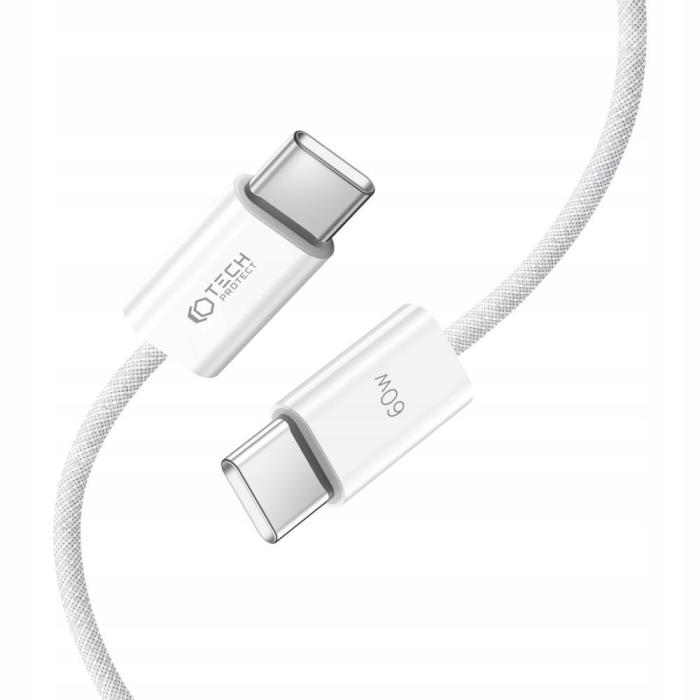 Bild 4, Tech-Protect Tech-Protect 1 m 60W/3A PD USB-C - USB-C Kabel UltraBoost Vit - Teknikhallen.se