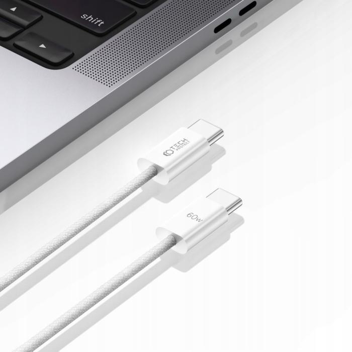 Bild 5, Tech-Protect Tech-Protect 1 m 60W/3A PD USB-C - USB-C Kabel UltraBoost Vit - Teknikhallen.se