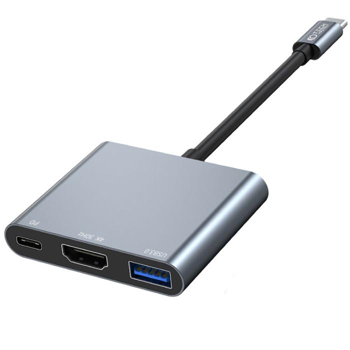 Bild 2, Tech-Protect Tech-Protet 3in1 USB-C Hub USB-A / HDMI / USB-C Grå - Teknikhallen.se