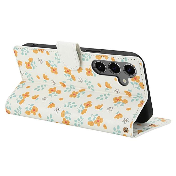 Bild 3,  Samsung Galaxy S26 Fodral Rhombus Läder Blommor Vit - Teknikhallen.se