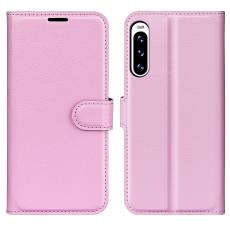  Sony Xperia 10 V Litchi Pl&aring;nboksfodral Ljus Rosa - Teknikhallen.se