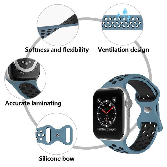 Bild 5, ColorPop Sportarmband Dual-Color Apple Watch 42/41/40/38 mm (M/L) Blå/Svart - Teknikhallen.se