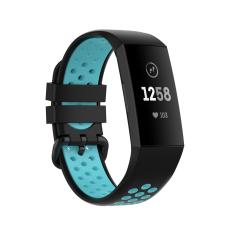  Fitbit Charge 4/3 Silikon Tr&auml;ningsarmband Svart/Cyan - Teknikhallen.se