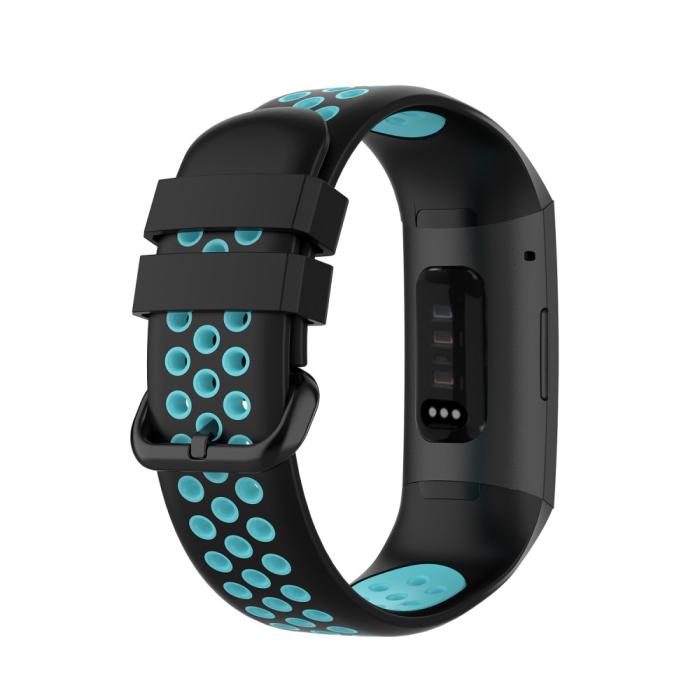 Bild 2,  Fitbit Charge 4/3 Silikon Träningsarmband Svart/Cyan - Teknikhallen.se