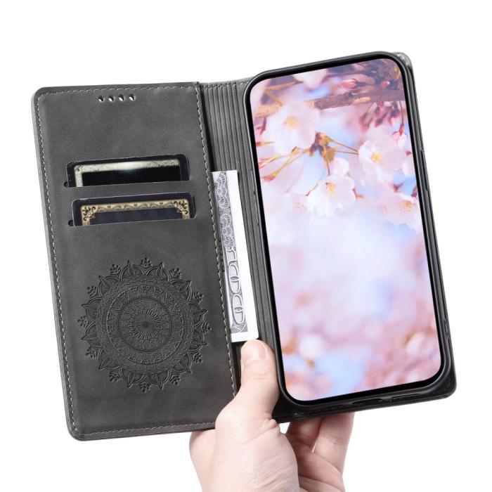 Bild 5,  Samsung Galaxy S24 Ultra Fodral Flip Mandala Läder Grå - Teknikhallen.se
