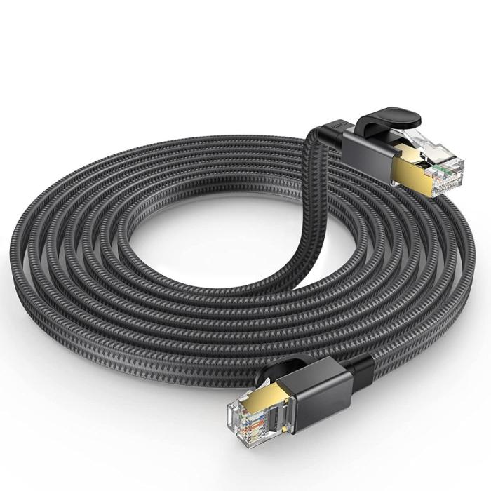 Bild 2,  1.5m Cat8 40Gbps RJ45 S/FTP Platt Nylon Nätverkskabel Grå - Teknikhallen.se