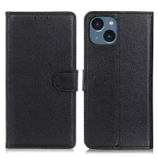  iPhone 15 Plus Fodral Litchi L&auml;der Svart - Teknikhallen.se
