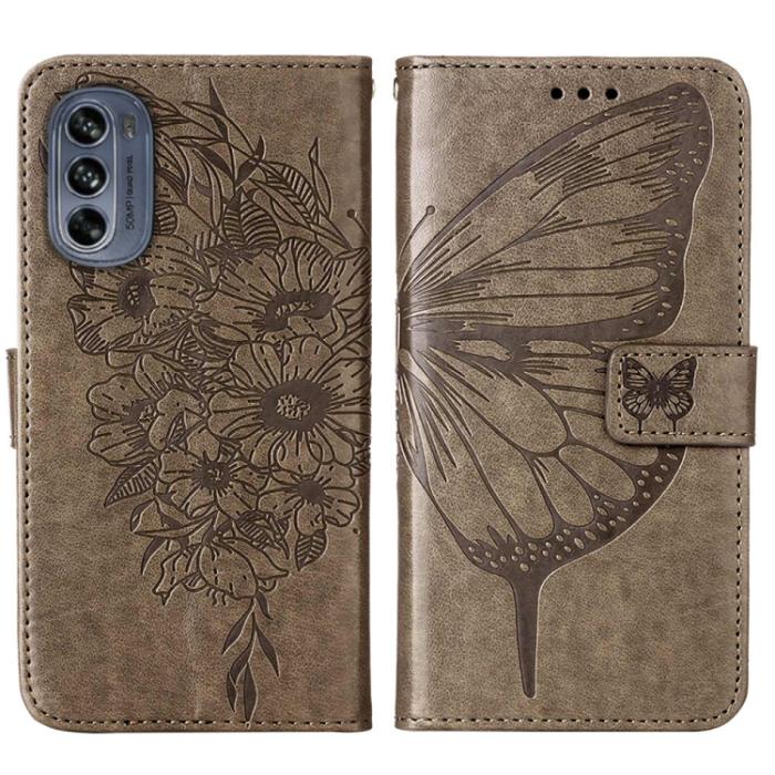 Bild 2,  Motorola Moto G62 5G Fodral Med Fjäril Tryck Grå - Teknikhallen.se