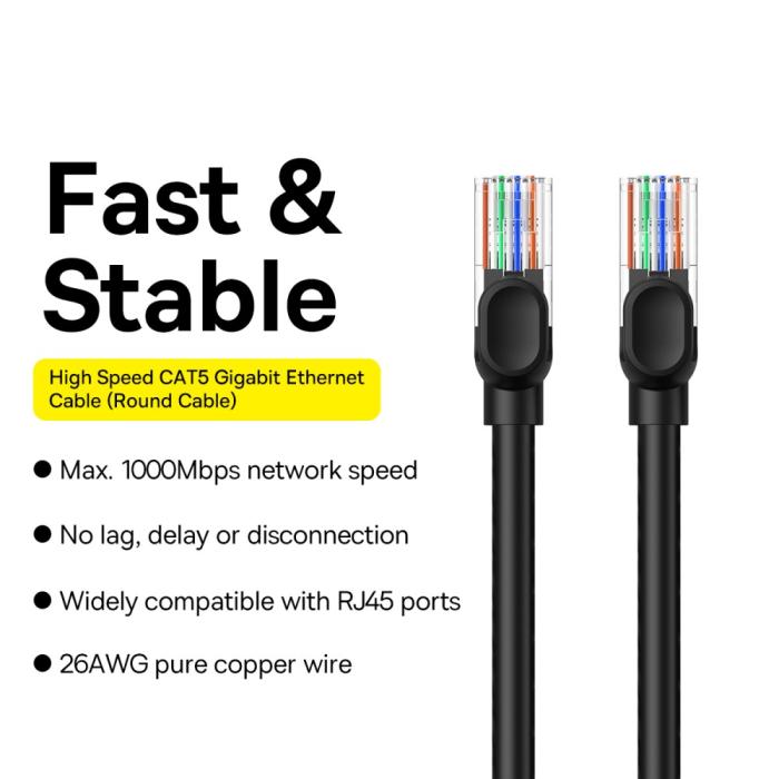 Bild 3, BASEUS BASEUS 10 m Cat5 RJ45 Nätverkskabel Svart - Teknikhallen.se