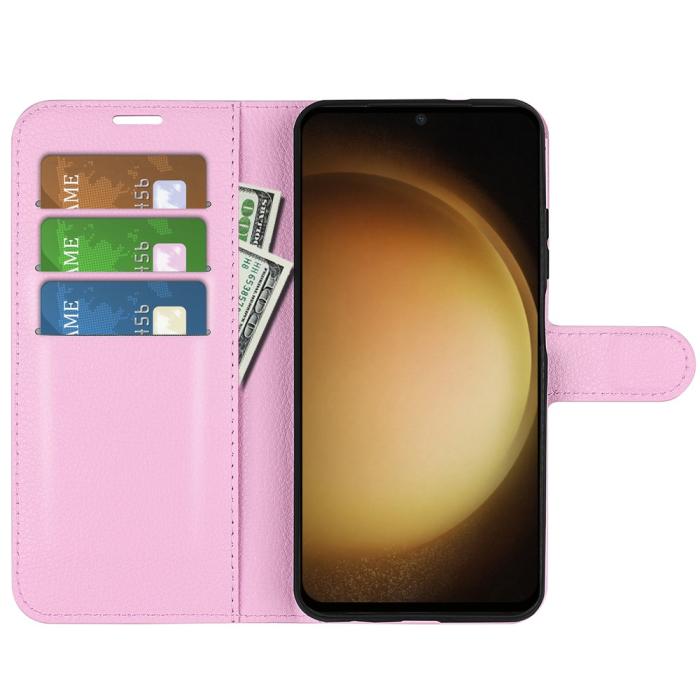 Bild 2,  Samsung Galaxy S24 Plus Fodral Litchi Textur Ljus Rosa - Teknikhallen.se