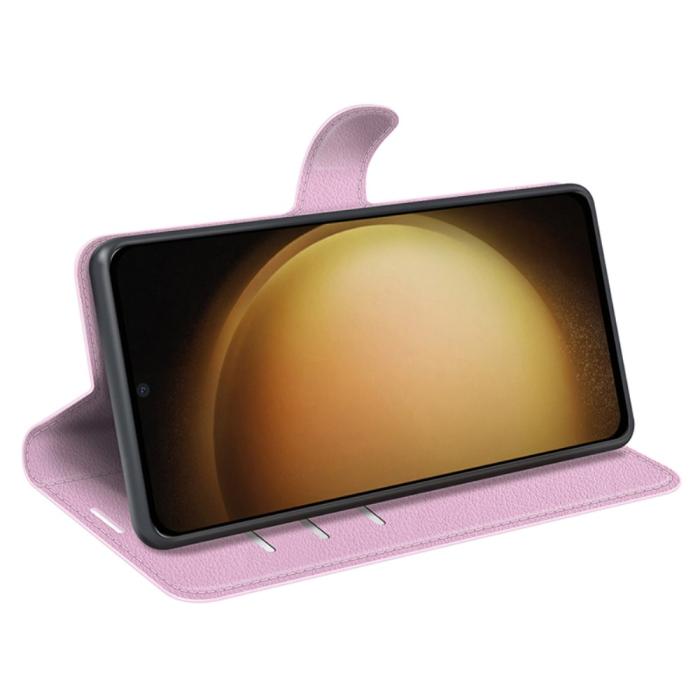 Bild 3,  Samsung Galaxy S24 Plus Fodral Litchi Textur Ljus Rosa - Teknikhallen.se