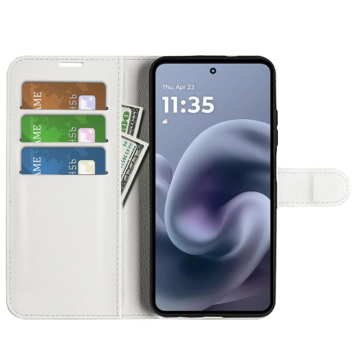Bild 5,  Motorola Moto G86 5G Fodral Litchi Läder Vit - Teknikhallen.se