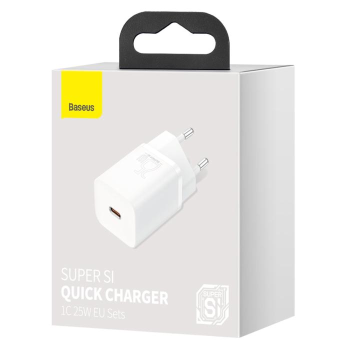 Bild 6, BASEUS Baseus Super Si 25W PD QC Väggladdare USB-C Vit - Teknikhallen.se