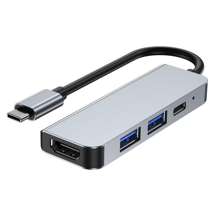 Bild 5, Tech-Protect Tech-Protect 4in1 USB-C Hub USB-A / HDMI / USB-C Grå - Teknikhallen.se