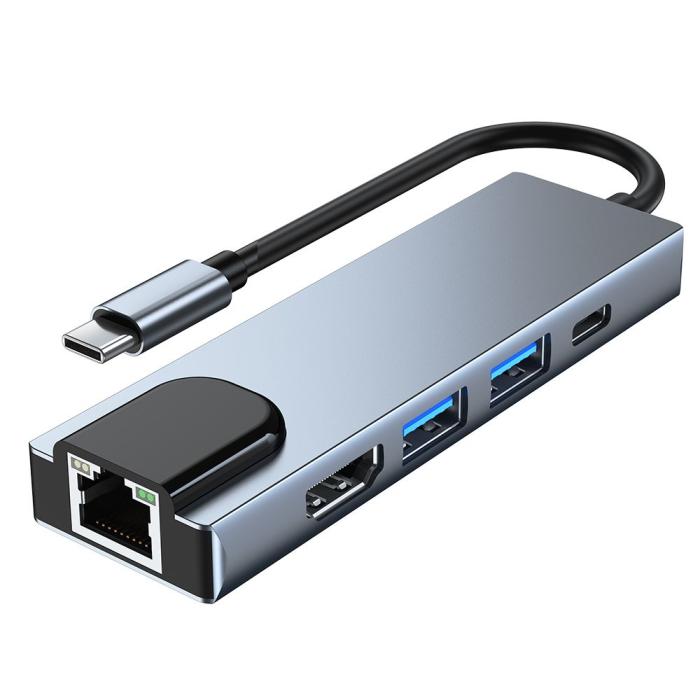 Bild 3, Tech-Protect Tech-Protect 5in1 USB-C Hub USB/HDMI/Ethernet/USB-C Grå - Teknikhallen.se