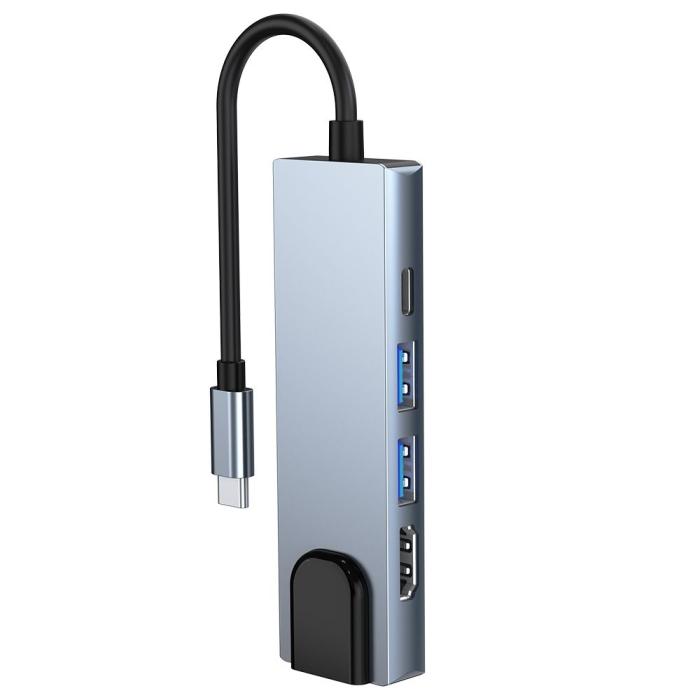 Bild 5, Tech-Protect Tech-Protect 5in1 USB-C Hub USB/HDMI/Ethernet/USB-C Grå - Teknikhallen.se