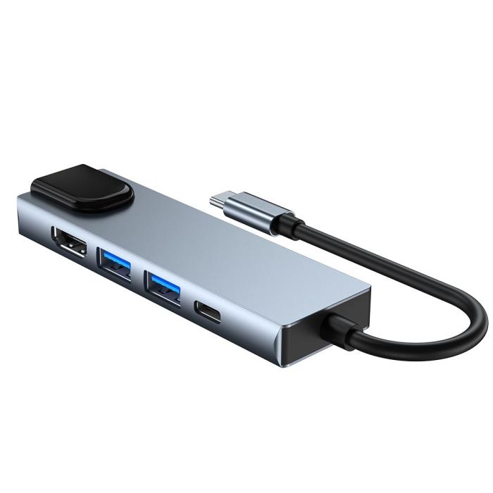 Bild 6, Tech-Protect Tech-Protect 5in1 USB-C Hub USB/HDMI/Ethernet/USB-C Grå - Teknikhallen.se