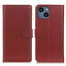  iPhone 15 Plus Fodral Litchi L&auml;der Brun - Teknikhallen.se