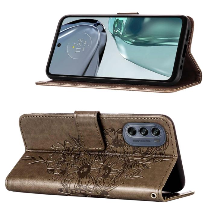 Bild 3,  Motorola Moto G62 5G Fodral Med Fjäril Tryck Grå - Teknikhallen.se
