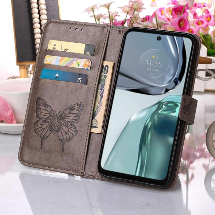 Bild 5,  Motorola Moto G62 5G Fodral Med Fjäril Tryck Grå - Teknikhallen.se