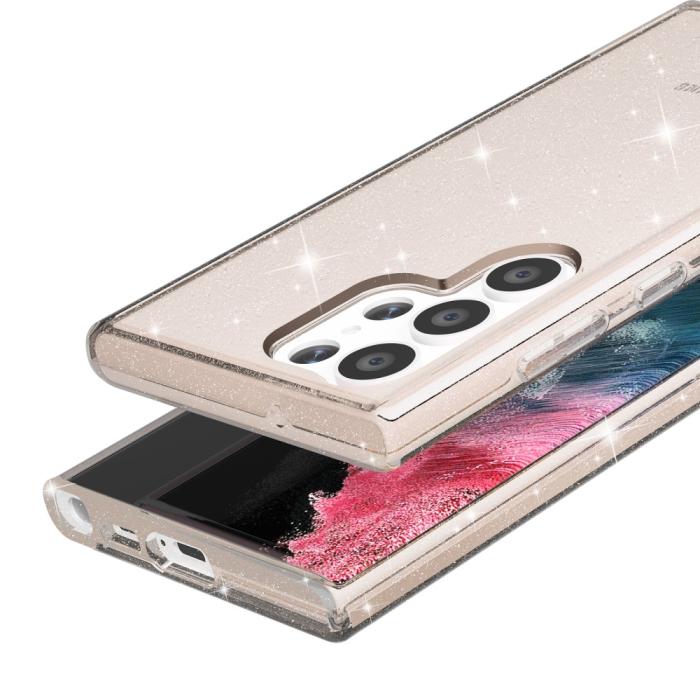 Bild 4,  Samsung Galaxy S23 Ultra Skal Glitter Shockproof Hybrid Guld - Teknikhallen.se