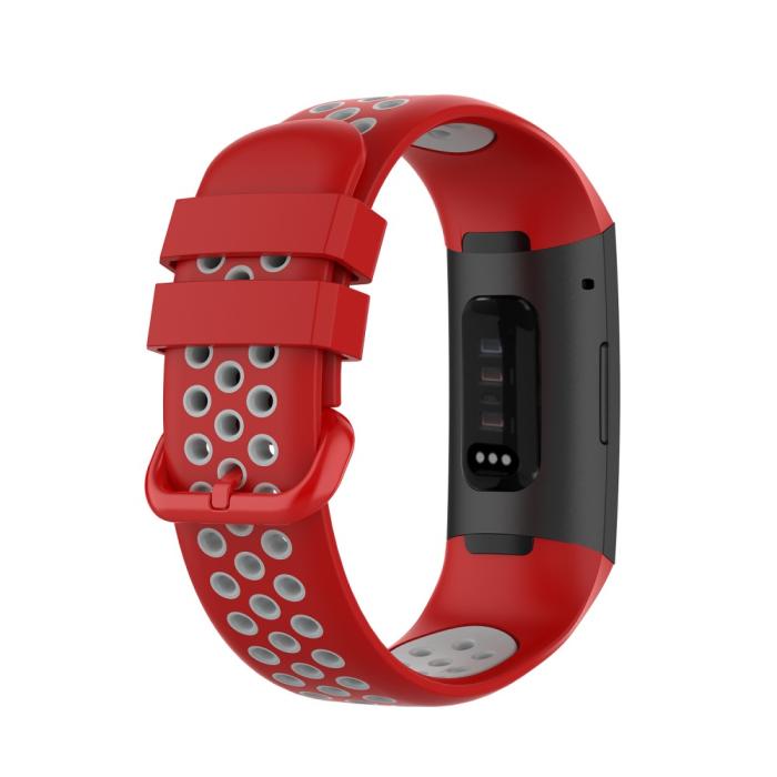 Bild 2,  Fitbit Charge 4/3 Silikon Träningsarmband Röd/Grå - Teknikhallen.se