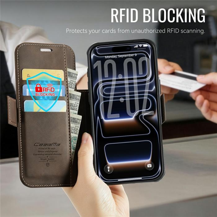 Bild 3, CASEME CASEME iPhone 17 Pro Max Skal RFID Plånbok Brun - Teknikhallen.se