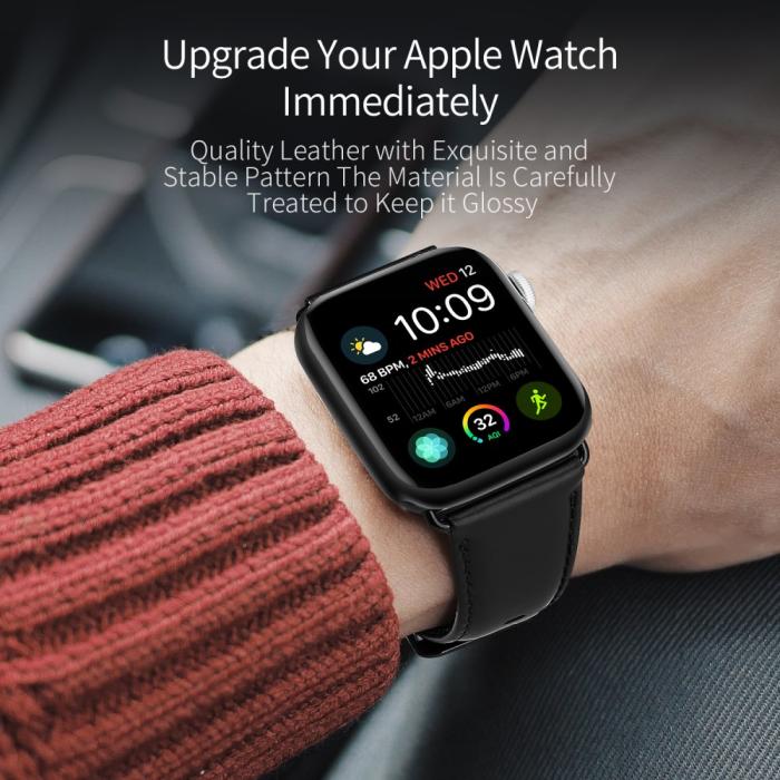 Bild 5, DUX DUCIS DUX DUCIS Apple Watch 42/44/45/46/49 mm Klockarmband Äkta Läder Svart - Teknikhallen.se