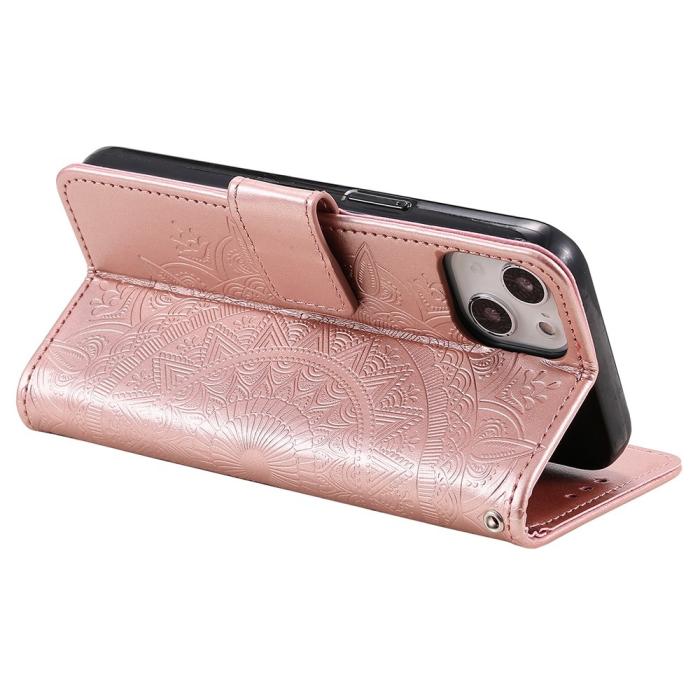 Bild 4,  iPhone 15 Fodral Mandala Läder Roséguld - Teknikhallen.se