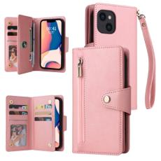  iPhone 14 Fodral 9-kort Multifunktionell L&auml;der Ros&eacute;guld - Teknikhallen.se