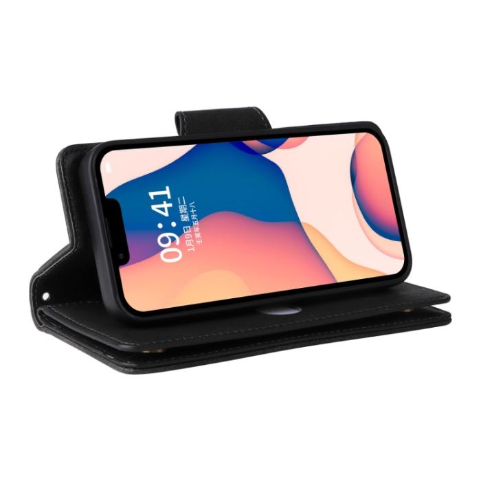 Bild 5,  iPhone 14 Fodral 9-kort Multifunktionell Läder Svart - Teknikhallen.se