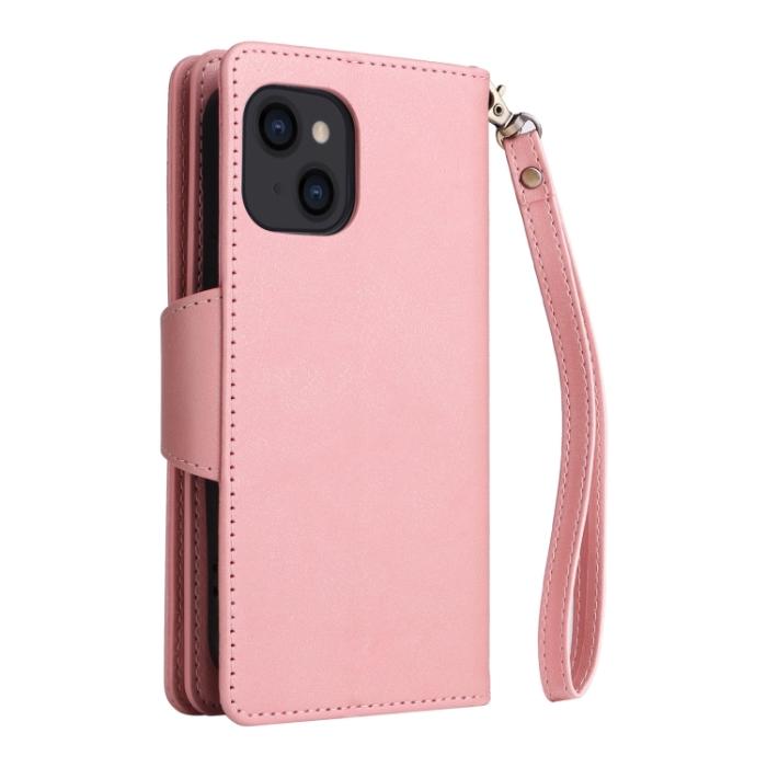 Bild 3,  iPhone 14 Fodral 9-kort Multifunktionell Läder Roséguld - Teknikhallen.se
