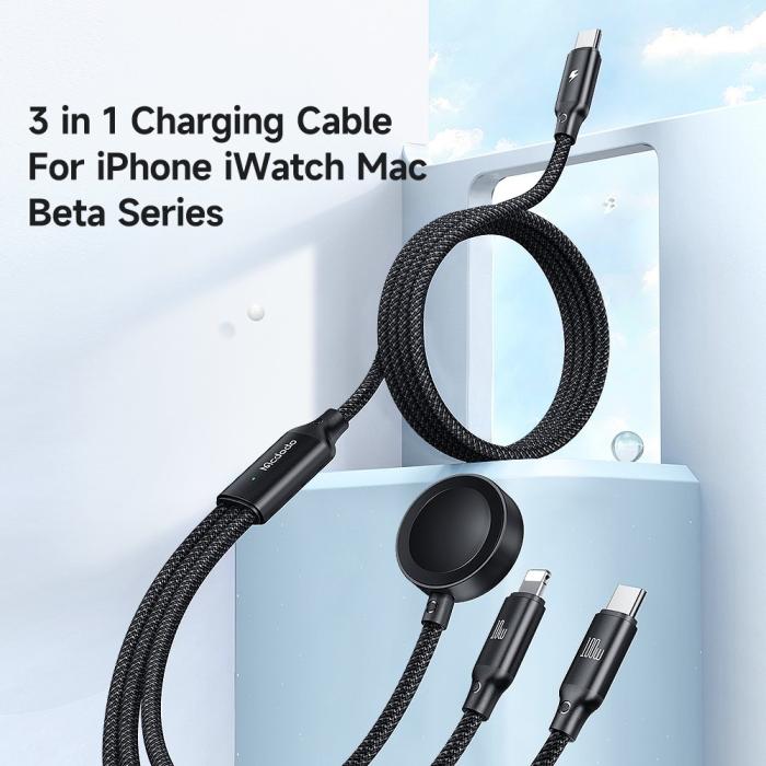 Bild 2, MCDODO Mcdodo 1.2m 3in1 USB-C Till USB-C 100W/Lightning/Apple Watch - Teknikhallen.se