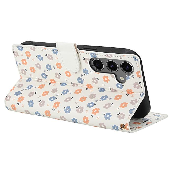 Bild 3,  Samsung Galaxy S26 Fodral Rhombus Läder Blommor Vit - Teknikhallen.se