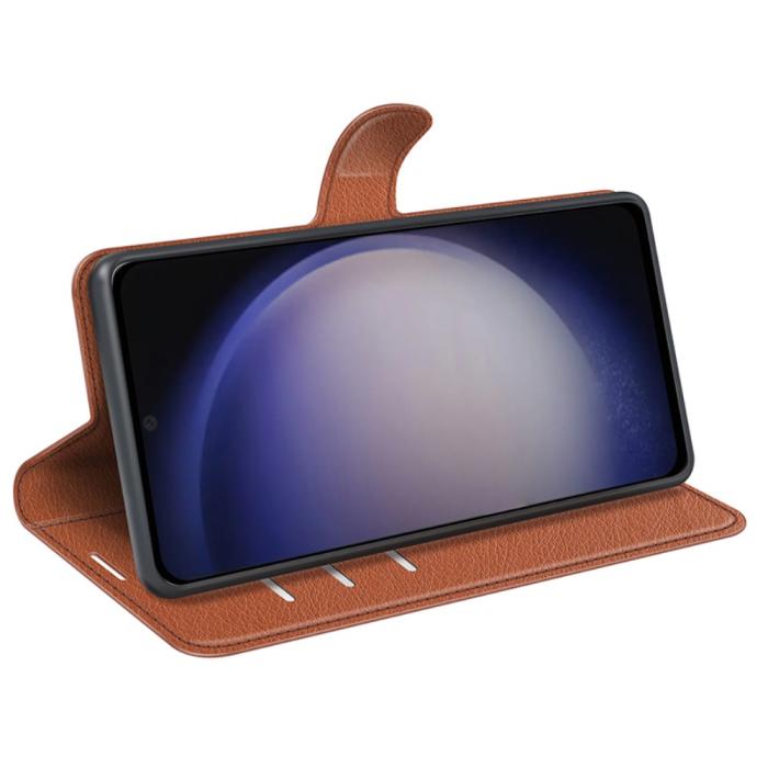 Bild 3,  Samsung Galaxy S24 Fodral Litchi Läder Brun - Teknikhallen.se
