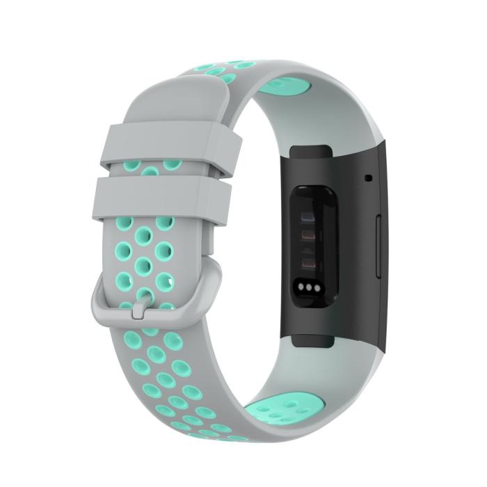 Bild 2,  Fitbit Charge 4/3 Silikon Träningsarmband Grå/Cyan - Teknikhallen.se
