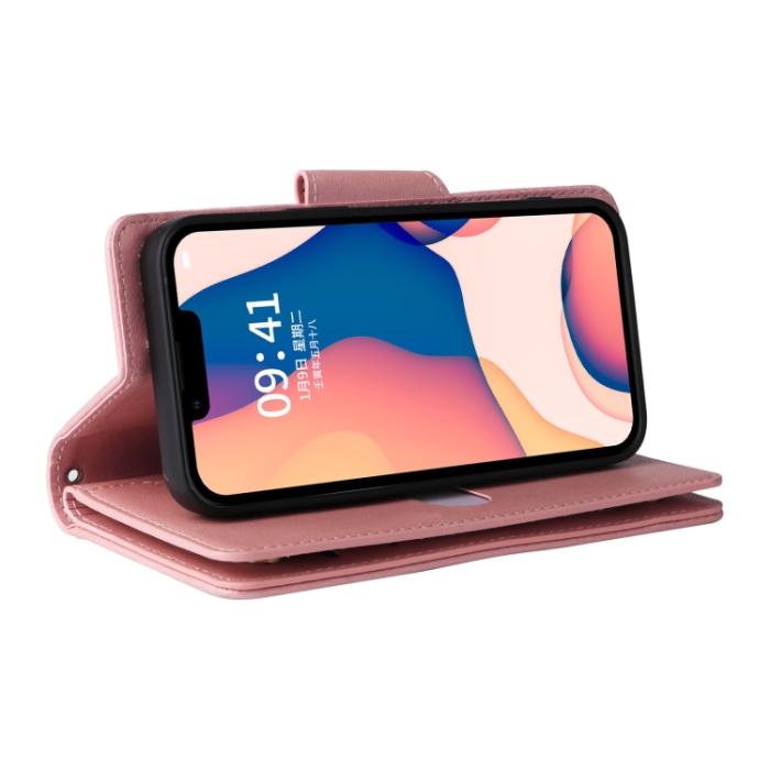Bild 5,  iPhone 14 Fodral 9-kort Multifunktionell Läder Roséguld - Teknikhallen.se